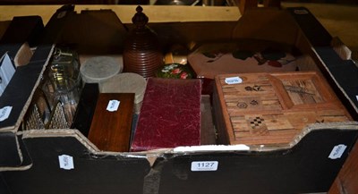 Lot 1127 - Miscellaneous including a treen money box of beehive form; two boxed Yorkshire Penny Bank money...