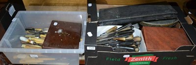 Lot 1128 - A quantity of mixed flatware including Victorian antler horn handled steel bladed knives and forks