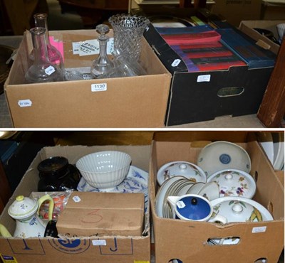 Lot 1130 - Five boxes of household china and glass including Royal Worcester 'Evesham' dinner wares, decanters