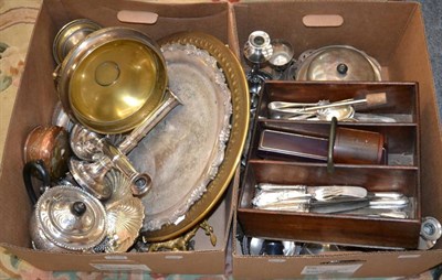 Lot 1138 - A quantity of silver plated items including trays, tea pots, candlesticks, a pair of 19th...