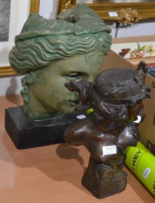 Lot 1157 - A reproduction French patinated metal bust of Cleopatra together with a composition bust after...
