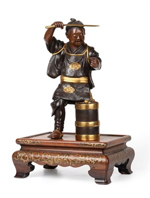 Lot 139 - A Japanese Gilt and Patinated Bronze Figure of a Swordsman, by Miyao, Meiji period (1868-1912),...