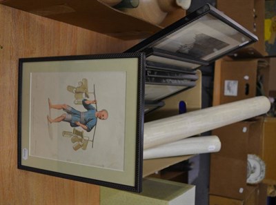 Lot 1176 - Four Chinese coloured prints depicting tradesmen, two oriental scroll prints, three other...