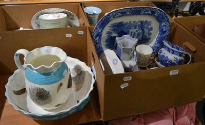 Lot 1199 - A quantity of ceramics including blue and white meat plate, Masons Ironstone china jug, a pair...