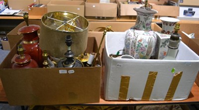 Lot 1201 - A quantity of modern table lamps, Oriental ginger jar and square form vase decorated with...