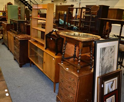 Lot 1251 - A 1960s glazed sideboard/bookcase; a magazine rack; a four tier open bookshelf; two occasional...