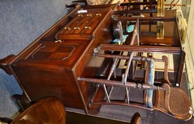 Lot 1258 - An Edwardian mahogany sideboard; a serving trolley; and a cane back child's chair (3)