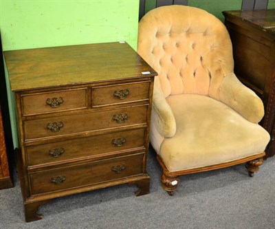 Lot 1301 - A George III style small four height chest of drawers and a Victorian walnut button back...