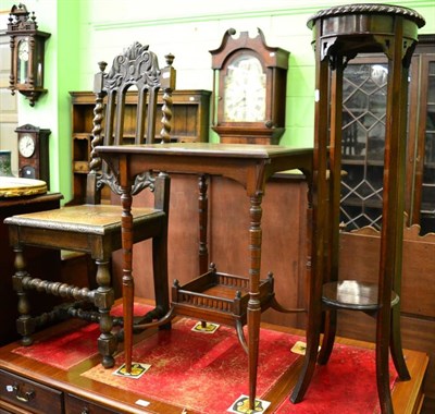 Lot 1318 - An Edwardian mahogany occasional centre table; a mahogany torchere and a carved oak single...