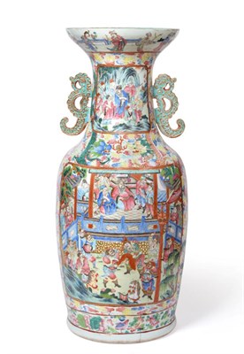 Lot 181 - A Cantonese Porcelain Large Baluster Vase, mid 19th century, with trumpet neck and mythical...