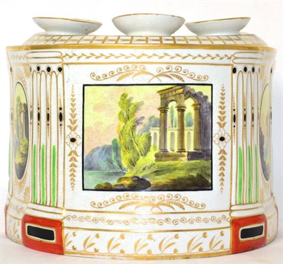 Lot 192 - An English Porcelain Bough Pot and Cover, circa 1810, of demi-lune form, painted with panels of...