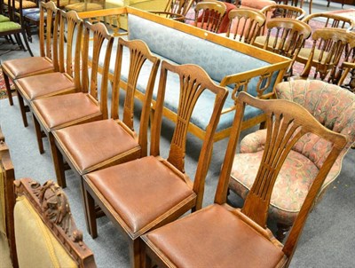 Lot 1356 - A set of eight oak George III style dining chairs and an oak bedroom side cabinet (9)