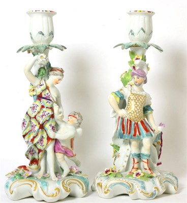 Lot 211 - A Pair of Derby Porcelain Figural Candlesticks, circa 1765, modelled as Mars and Venus and...