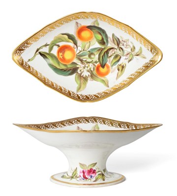 Lot 212 - A Derby Porcelain Botanical Centrepiece, circa 1800, of navette form, painted in the manner of...