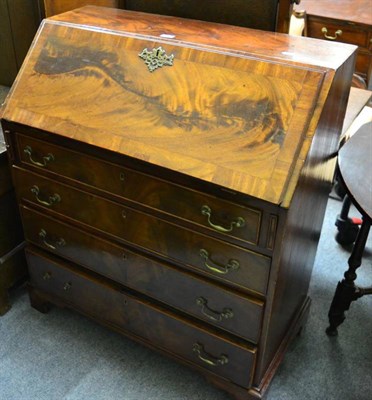 Lot 1395 - A George III mahogany bureau, satinwood interior