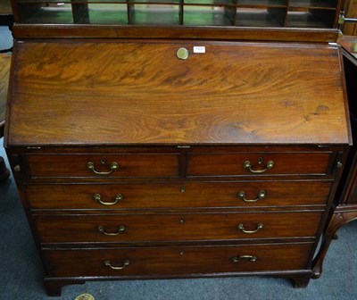 Lot 1408 - A George III mahogany bureau, inlaid Britannia vignette to interior