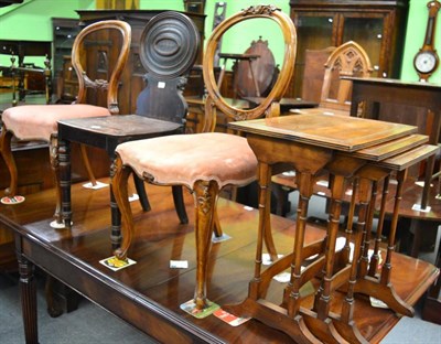 Lot 1410 - A 19th century mahogany hall chair; two Victorian salon chairs and a nest of three tables (4)