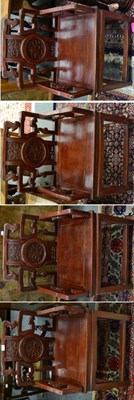 Lot 1420 - A set of four Chinese carved hardwood armchairs