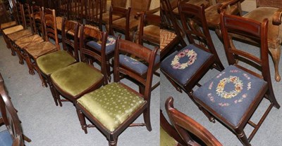 Lot 1426 - A matched set of five oak rush seated ladder back dining chairs and a set of three Regency mahogany