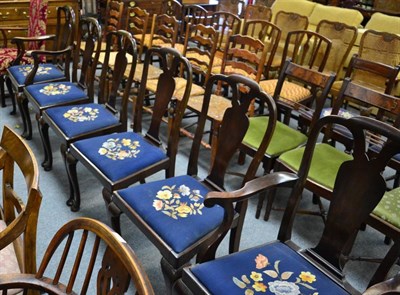 Lot 1428 - A set of six 19th century mahogany dining chairs and a George III mahogany open armchair