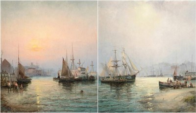 Lot 16 - William Thornley (c.1830-1898) Repairing the Nets  Shipping at Dawn Signed, oil on canvas, 34cm...