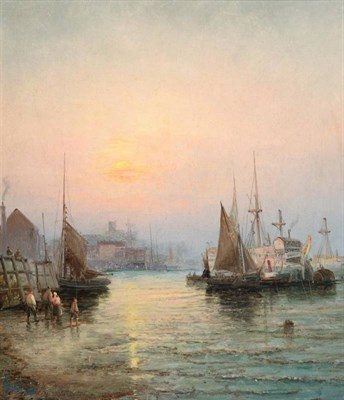 Lot 16 - William Thornley (c.1830-1898) Repairing the Nets  Shipping at Dawn Signed, oil on canvas, 34cm...