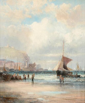 Lot 17 - William Thornley (c.1830-1898)  Unloading the boats, Scarborough Signed, oil on canvas, 34cm by...