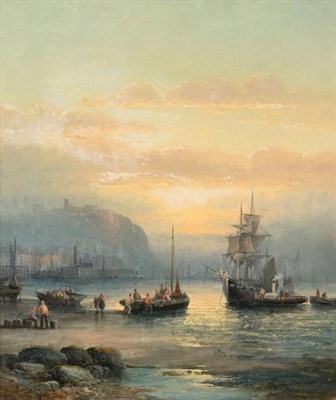 Lot 18 - William Thornley (c.1830-1898)  Leaving the harbour, Scarborough Signed, oil on canvas, 34cm by...