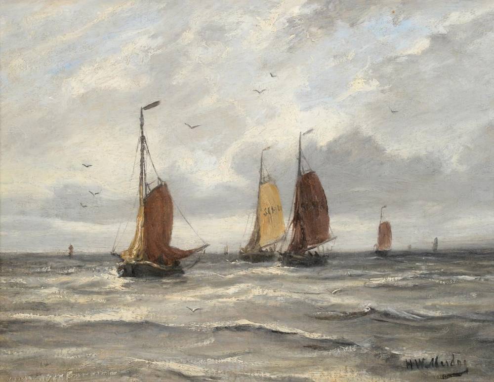 Lot 19 - Hendrik Willem Mesdag (1831-1915) Dutch Shipping in choppy waters Signed, oil on canvas, 26.5cm...