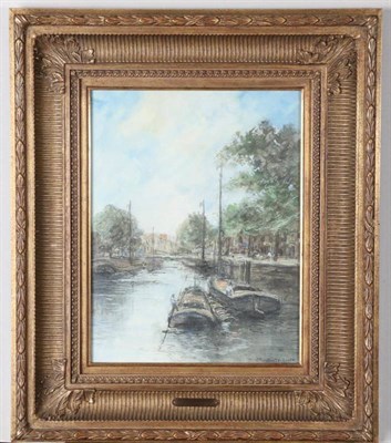 Lot 22 - Johan Hendrik van Mastenbroeck (1875-1945) Dutch  Canal boats Signed, pastel, 32cm by 25cm...