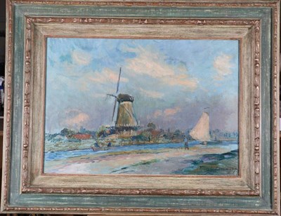Lot 24 - Albert Lebourg (1849-1928) French Canal before a windmill Signed and dated 1896, oil on canvas,...