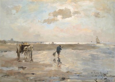 Lot 25 - Evert Pieters (1852-1932) Dutch Shrimpers on a shore  Signed and inscribed, oil on canvas, 59cm...