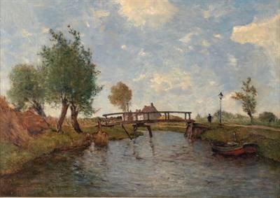 Lot 28 - Paul Joseph Constantin Gabriël (1828-1903) Dutch A bridge near Kortenhoef Signed, oil on...