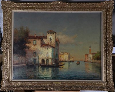 Lot 31 - Antoine Bouvard (1870-1956) French Venetian canal scene with St. Mark's Campanile in the...