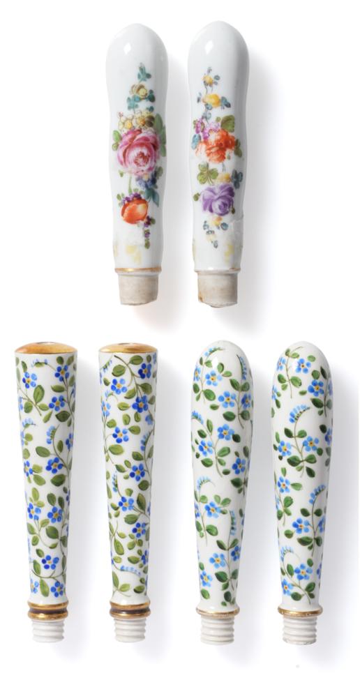 Lot 238 - A Pair of Meissen Porcelain Cutlery Handles, circa 1760, painted with flowersprays; and Four...