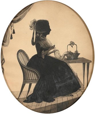 Lot 60 - William Wellings (18th/19th century)  Mrs Stapylton sewing at her desk, seated Mrs Gregory...