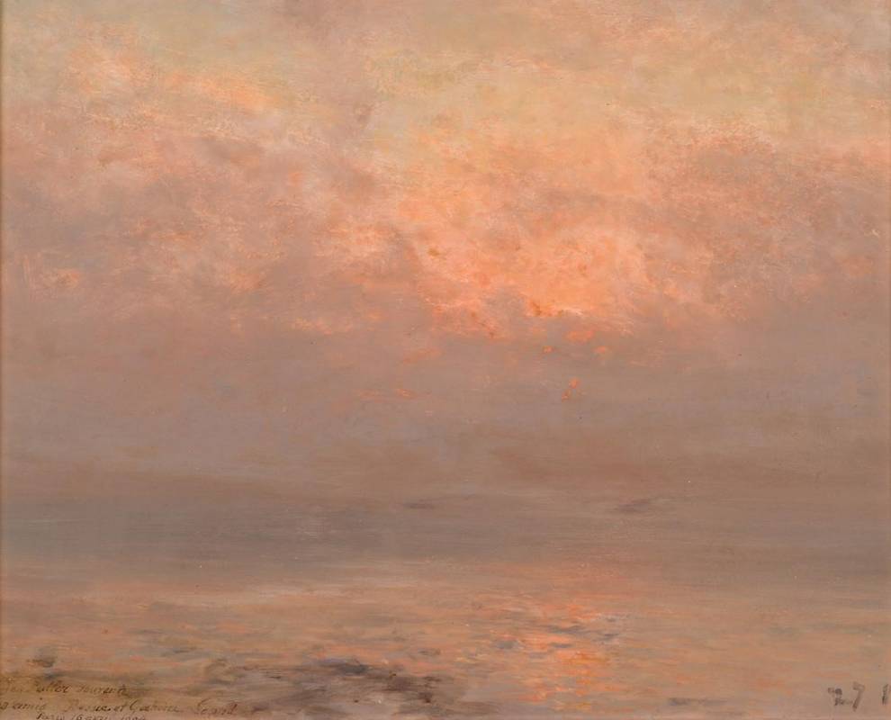 Lot 76 - Gabriel Loppé (1825-1913)  French Sunset Signed and inscribed to Loie Fuller. oil on board, 28.5cm
