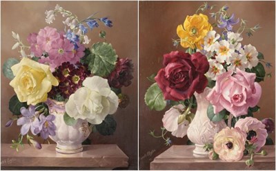 Lot 77 - Harold Clayton (1896-1979)  Still life of flowers including Primulas and Roses Signed, oil on...