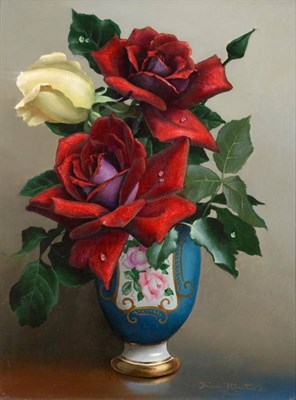 Lot 79 - Irene Klestova (1908-1989) Russian ''Rose Rouges'' Signed and inscribed ''Paris'', oil on...