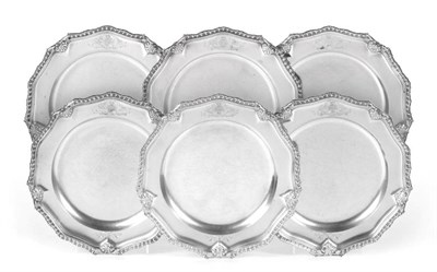 Lot 89 - A Set of Six George II and Later Silver Dinner Plates, two with indistinct partial marks,...