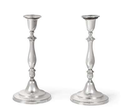 Lot 97 - A Pair of George III Silver Candlesticks, Nathaniel Smith & Co, Sheffield 1800, baluster...