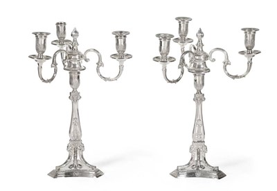 Lot 104 - A Pair of Victorian Silver Candlesticks in the Manner of Robert Adam, Hawksworth, Eyre & Co,...