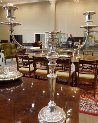 Lot 111 - A Pair of George III Silver Candlesticks, Nathaniel Smith & Co, Sheffield 1800, with urn shaped...
