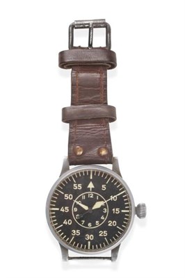 Lot 119 - A Rare Second World War German Luftwaffe Aviators Wristwatch, signed Laco, so called B-Uhr,...