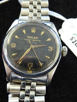 Lot 135 - A Stainless Steel Automatic Centre Seconds Wristwatch, signed Rolex, Oyster Perpetual, Super...