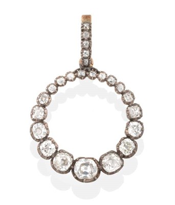 Lot 142 - A Nineteenth Century Diamond Pendant, a hoop of graduated old mine cut diamonds in collet settings