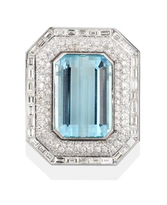 Lot 184 - An Aquamarine and Diamond Pendant, an octagonal cut aquamarine in a rubbed over setting within...