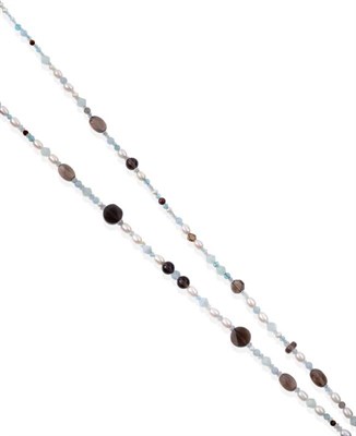 Lot 187 - A Multi-Gemstone and Cultured Pearl Necklace, faceted and round beads of aquamarine and...
