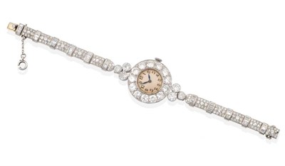 Lot 194 - An Art Deco Diamond Wristwatch, lever movement, dial with black Arabic numerals, within a round...