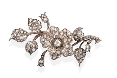 Lot 199 - A Circa 1860s Diamond Tremblant Floral Spray Brooch, an old cut diamond set en tremblant flower...